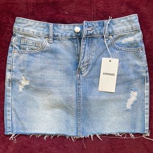 Distressed Denim Skirt